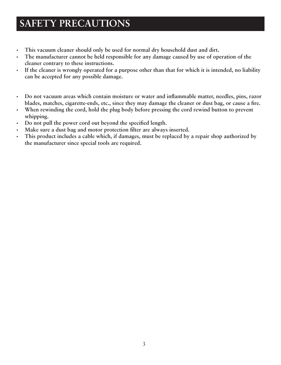 Safety precautions | Sunbeam SNV11CBRB User Manual | Page 3 / 10
