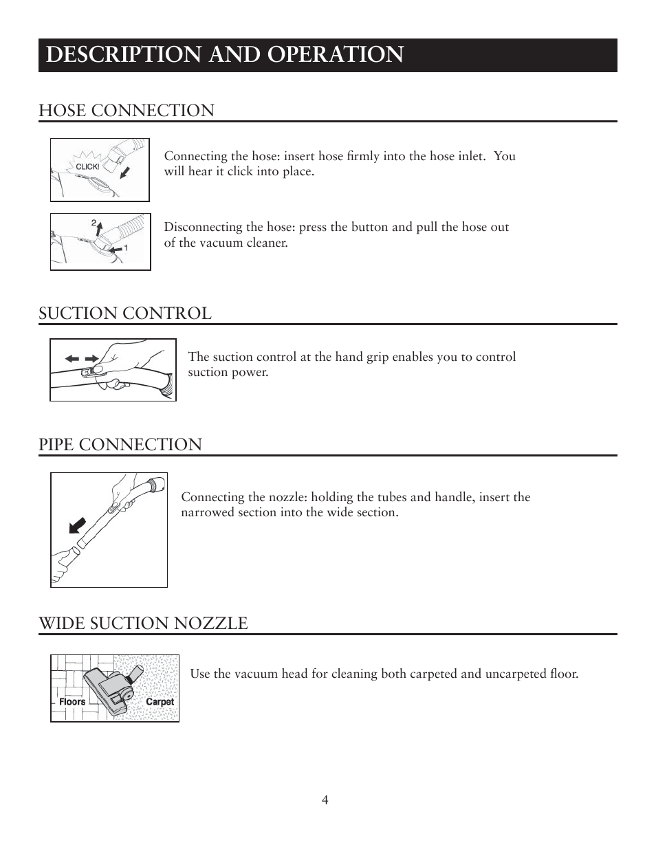 Description and operation | Sunbeam SNV11CBRB User Manual | Page 4 / 10