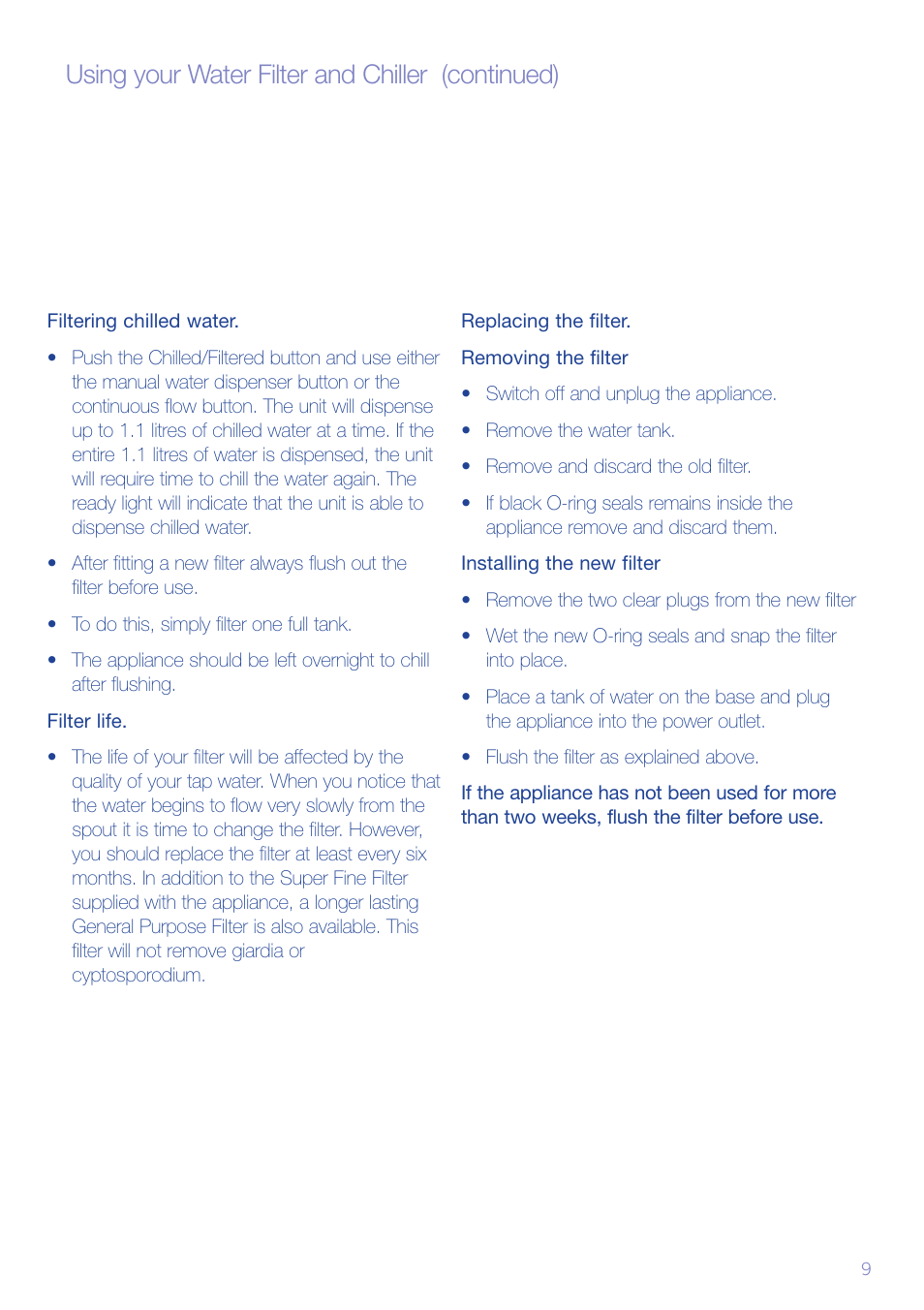 Using your water filter and chiller (continued) | Sunbeam WF6800 User Manual | Page 10 / 14