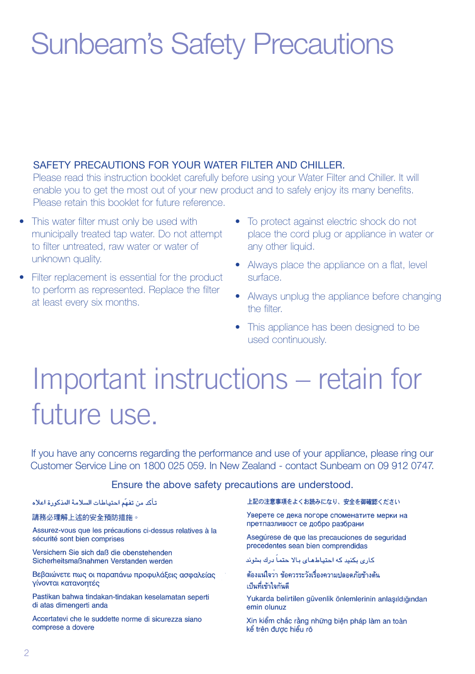 Sunbeam’s safety precautions, Important instructions – retain for future use | Sunbeam WF6800 User Manual | Page 3 / 14