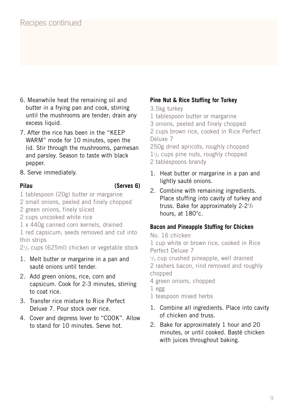Recipes continued | Sunbeam RC5600 User Manual | Page 11 / 20