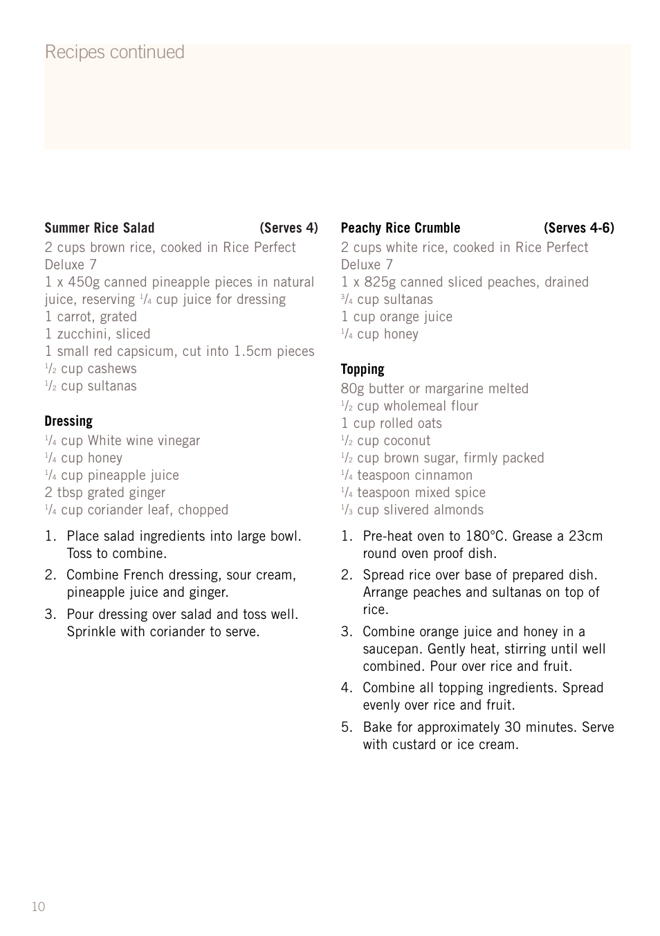 Recipes continued | Sunbeam RC5600 User Manual | Page 12 / 20