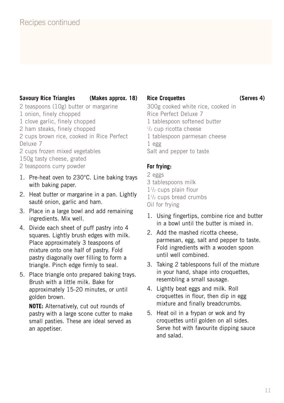 Recipes continued | Sunbeam RC5600 User Manual | Page 13 / 20
