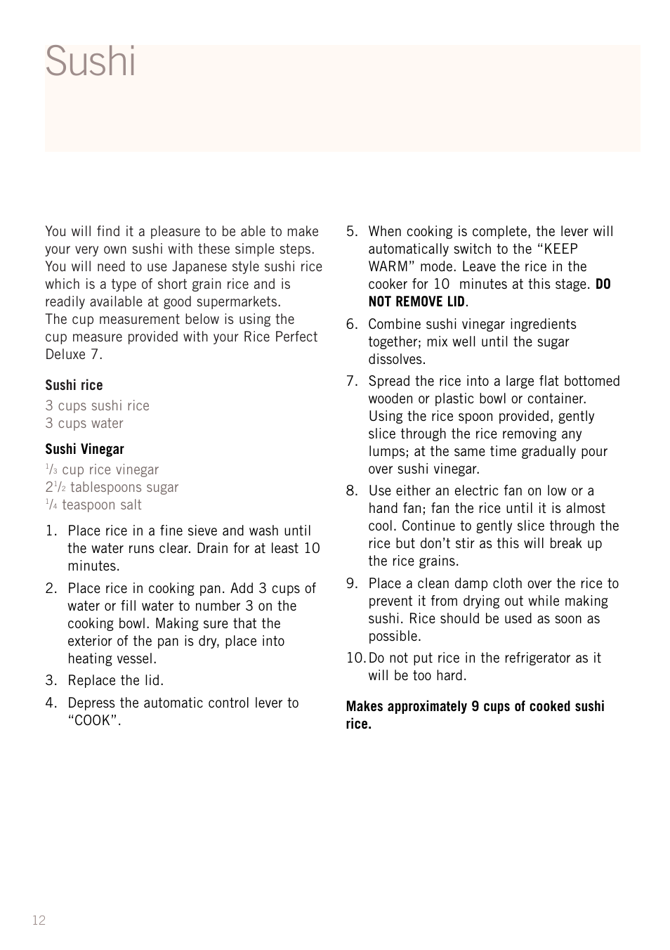 Sushi | Sunbeam RC5600 User Manual | Page 14 / 20