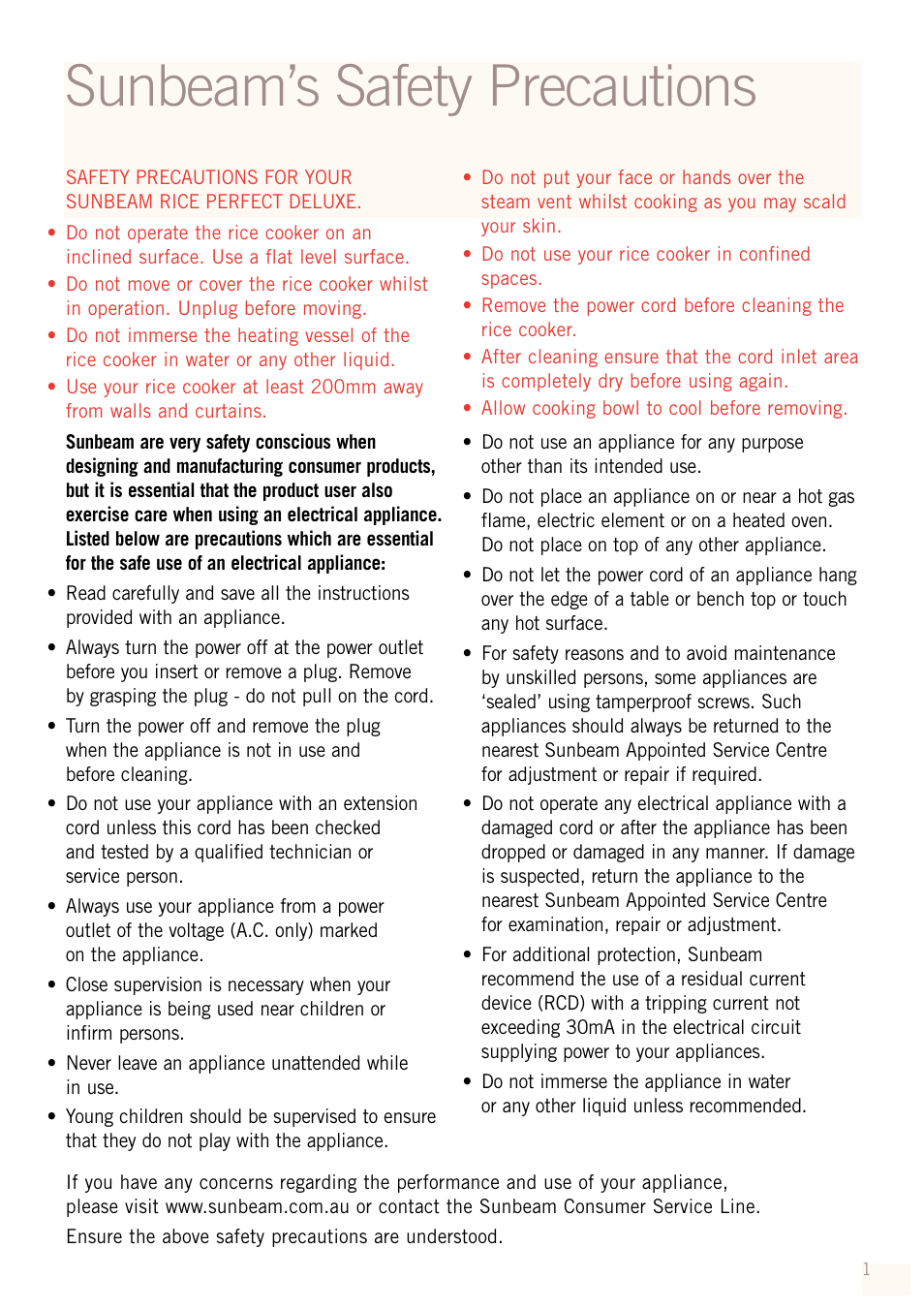 Sunbeam’s safety precautions | Sunbeam RC5600 User Manual | Page 3 / 20