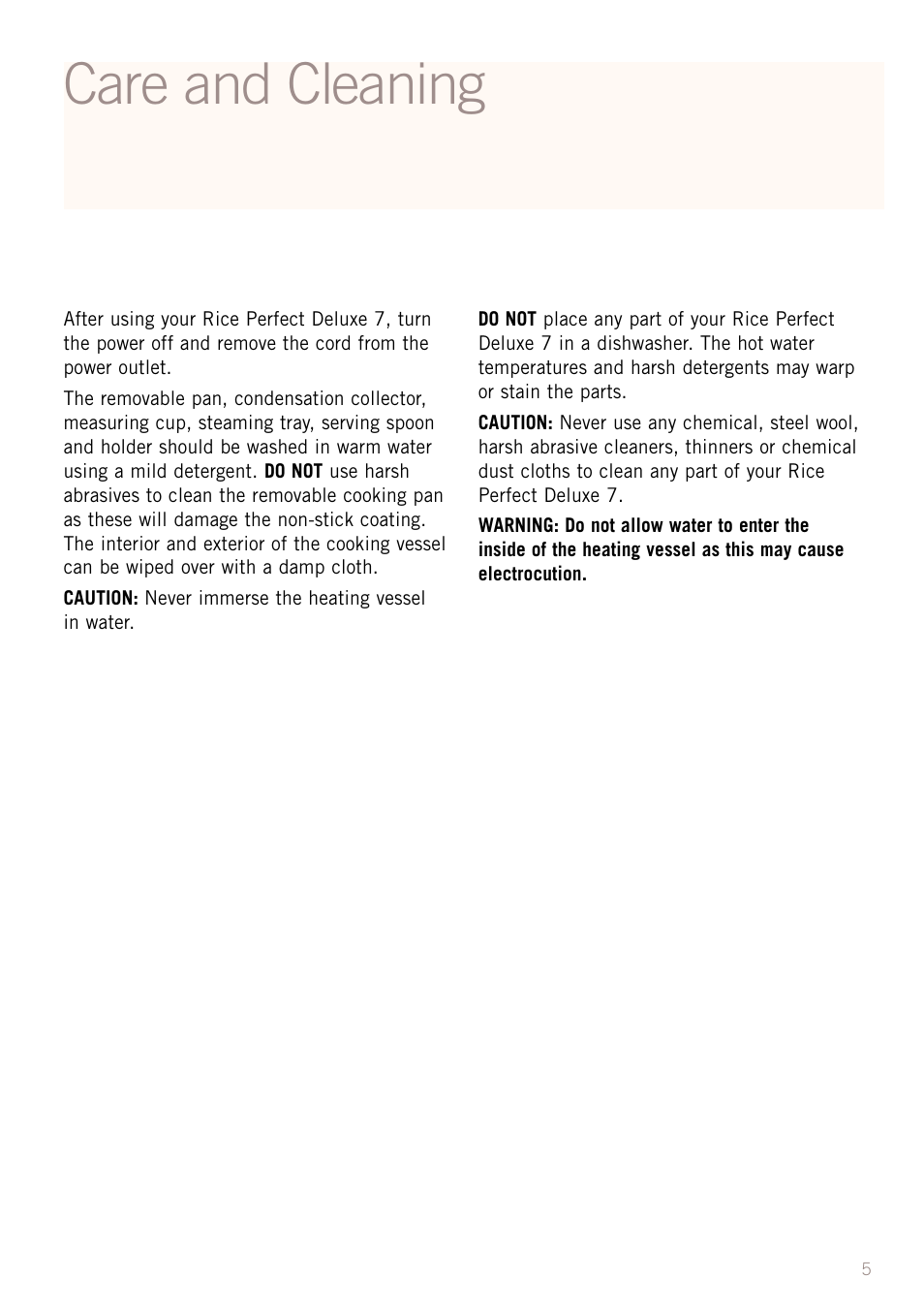 Care and cleaning | Sunbeam RC5600 User Manual | Page 7 / 20