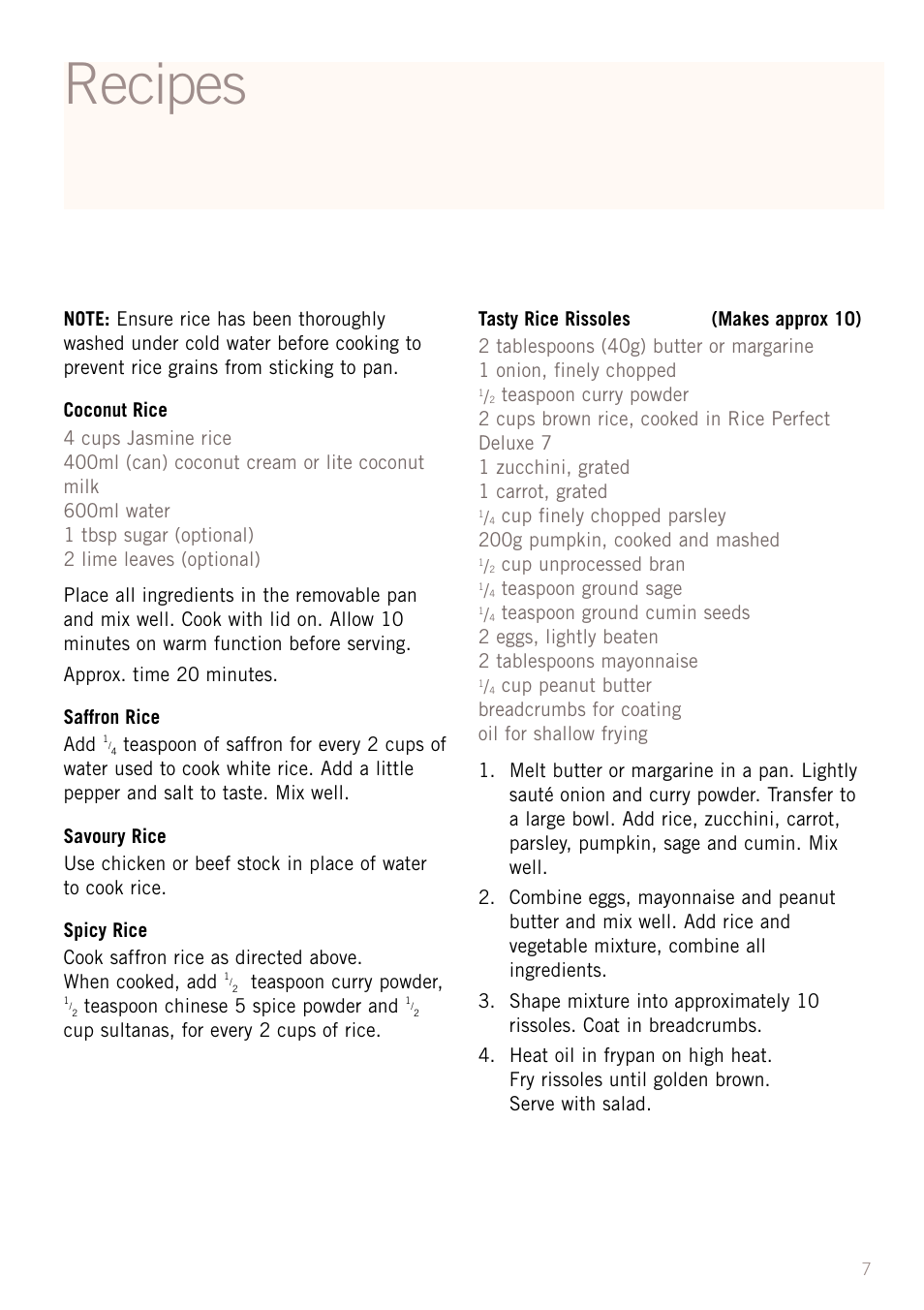 Recipes | Sunbeam RC5600 User Manual | Page 9 / 20