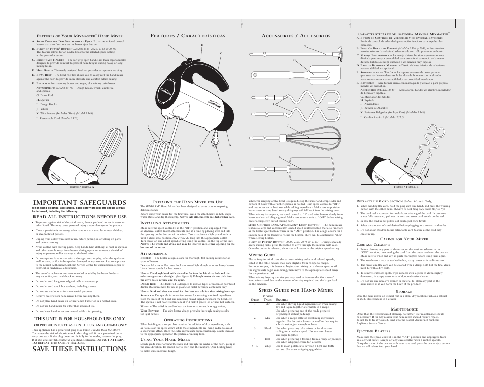 Important safeguards, Save these instructions, This unit is for household use only | Sunbeam 2525 User Manual | Page 2 / 2