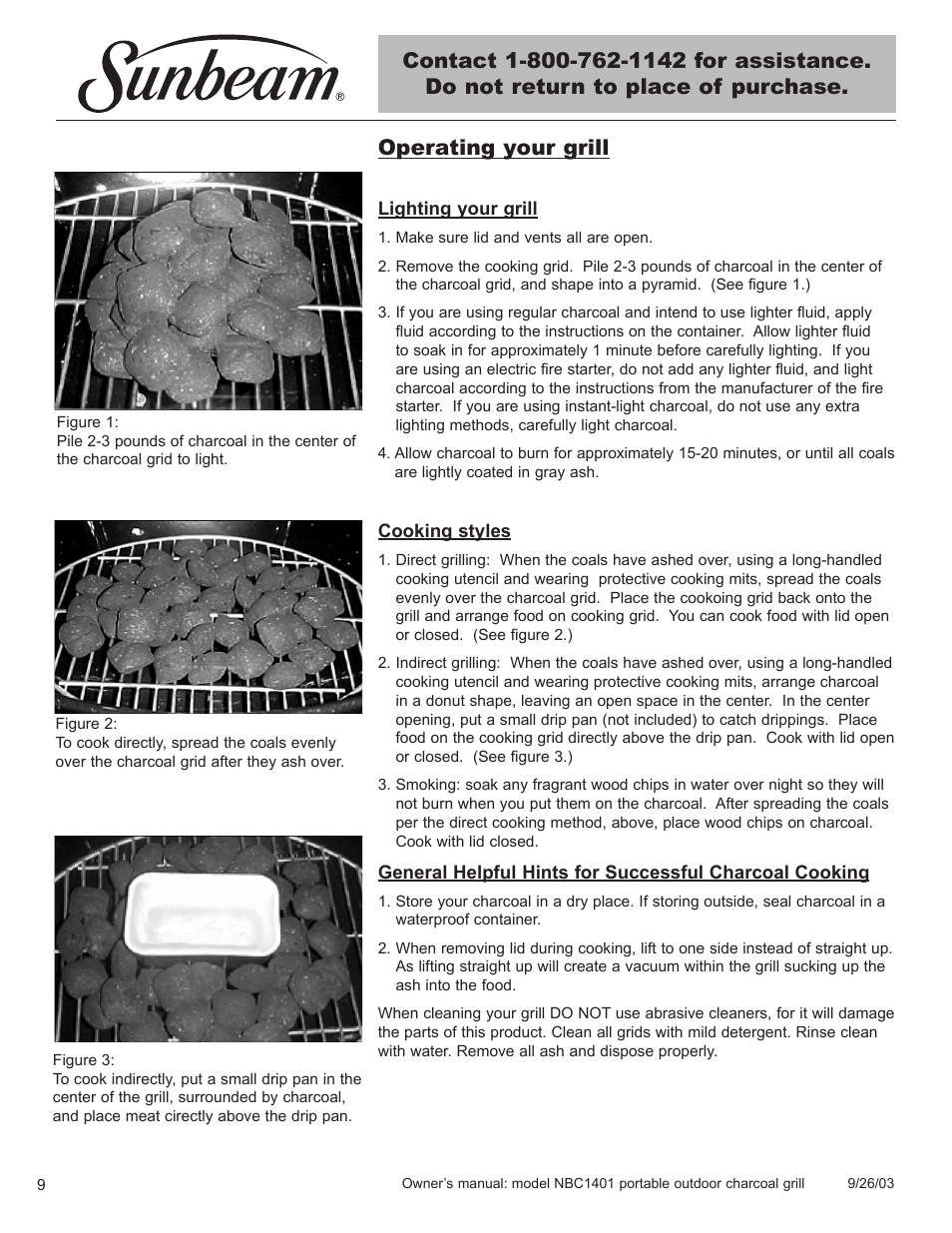 Operating your grill | Sunbeam NBC1401 User Manual | Page 10 / 20