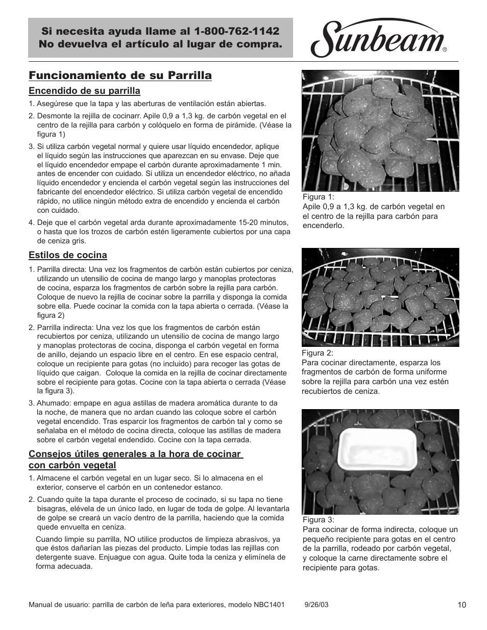 Funcionamiento de su parrilla | Sunbeam NBC1401 User Manual | Page 11 / 20