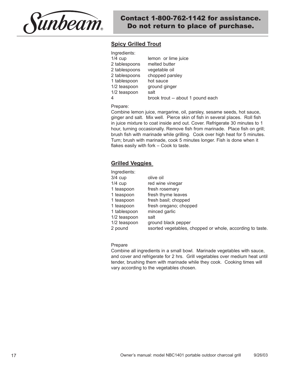 Sunbeam NBC1401 User Manual | Page 18 / 20