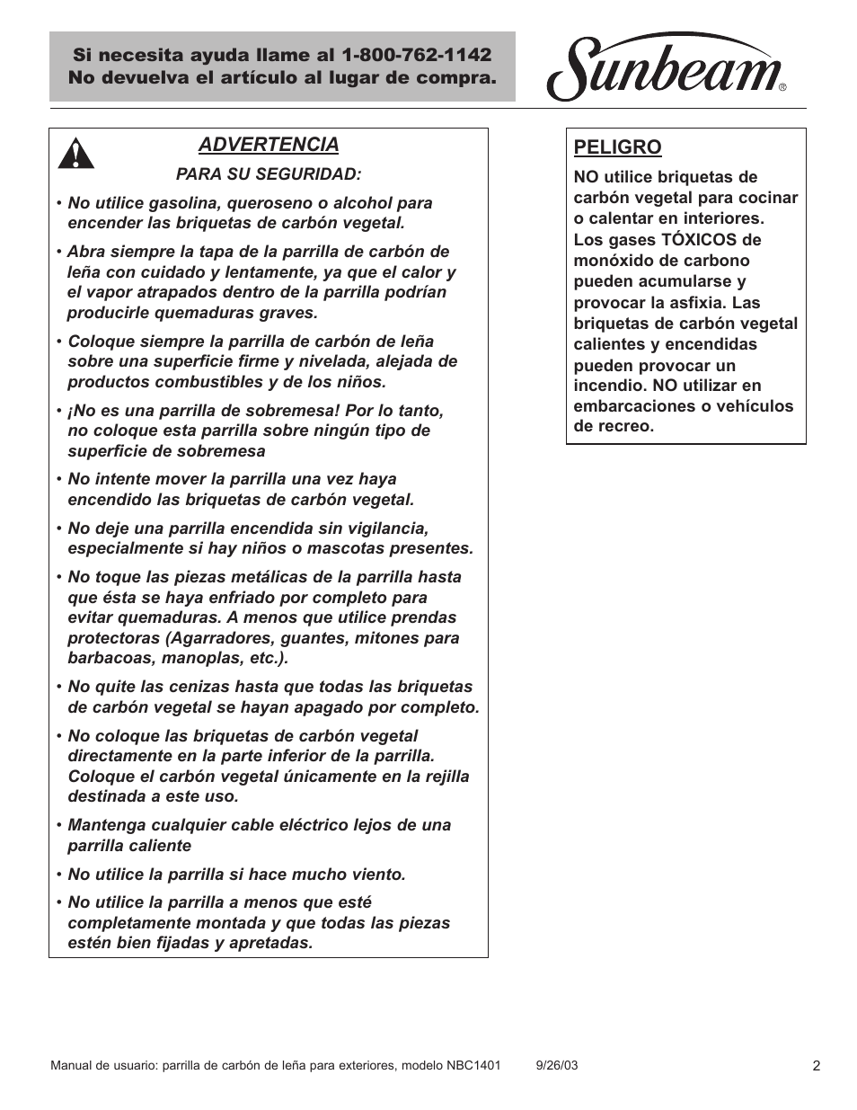 Sunbeam NBC1401 User Manual | Page 3 / 20