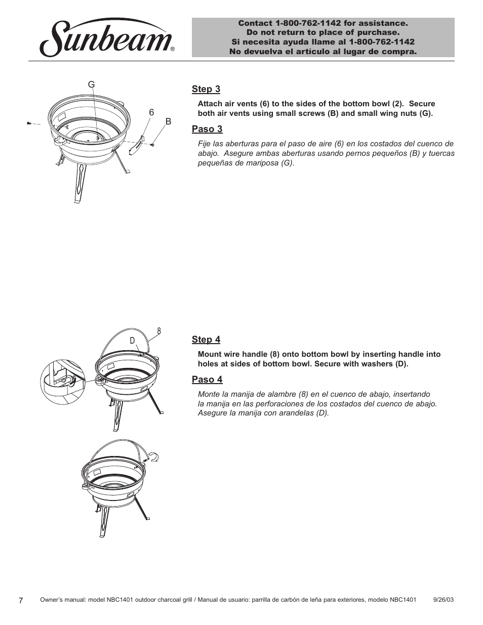 Sunbeam NBC1401 User Manual | Page 8 / 20