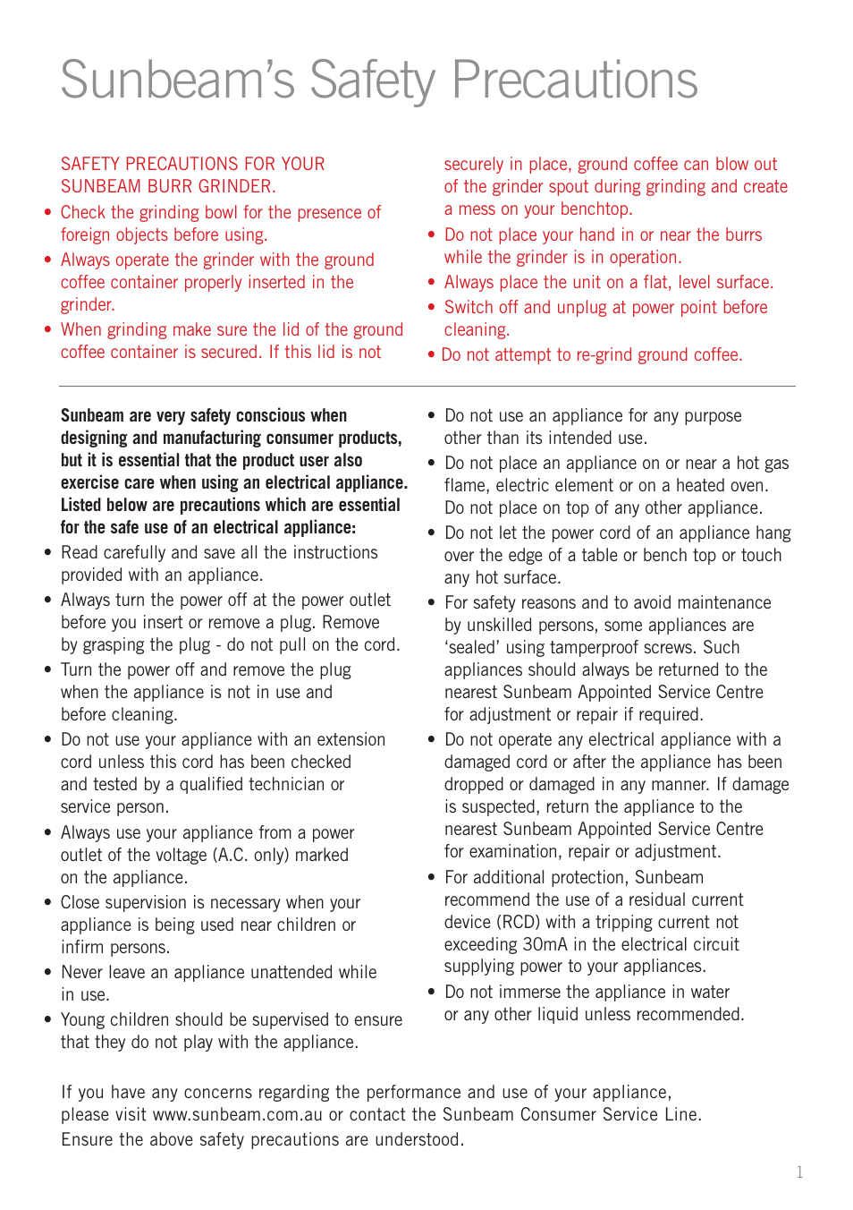 Sunbeam’s safety precautions | Sunbeam EM0430 User Manual | Page 3 / 13