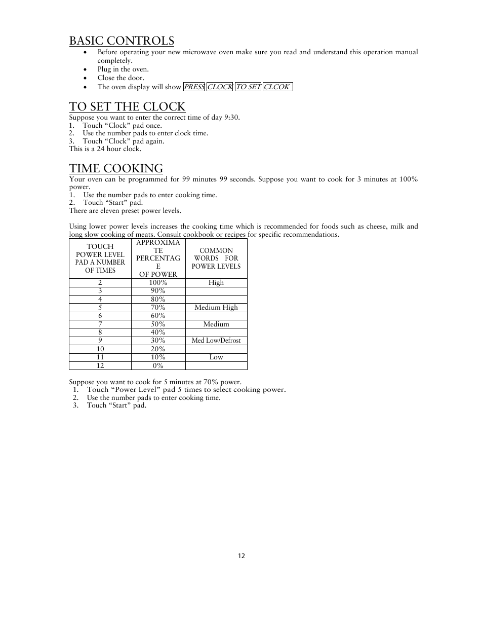 Basic controls, To set the clock, Time cooking | Sunbeam SNM1502RAS User Manual | Page 12 / 20