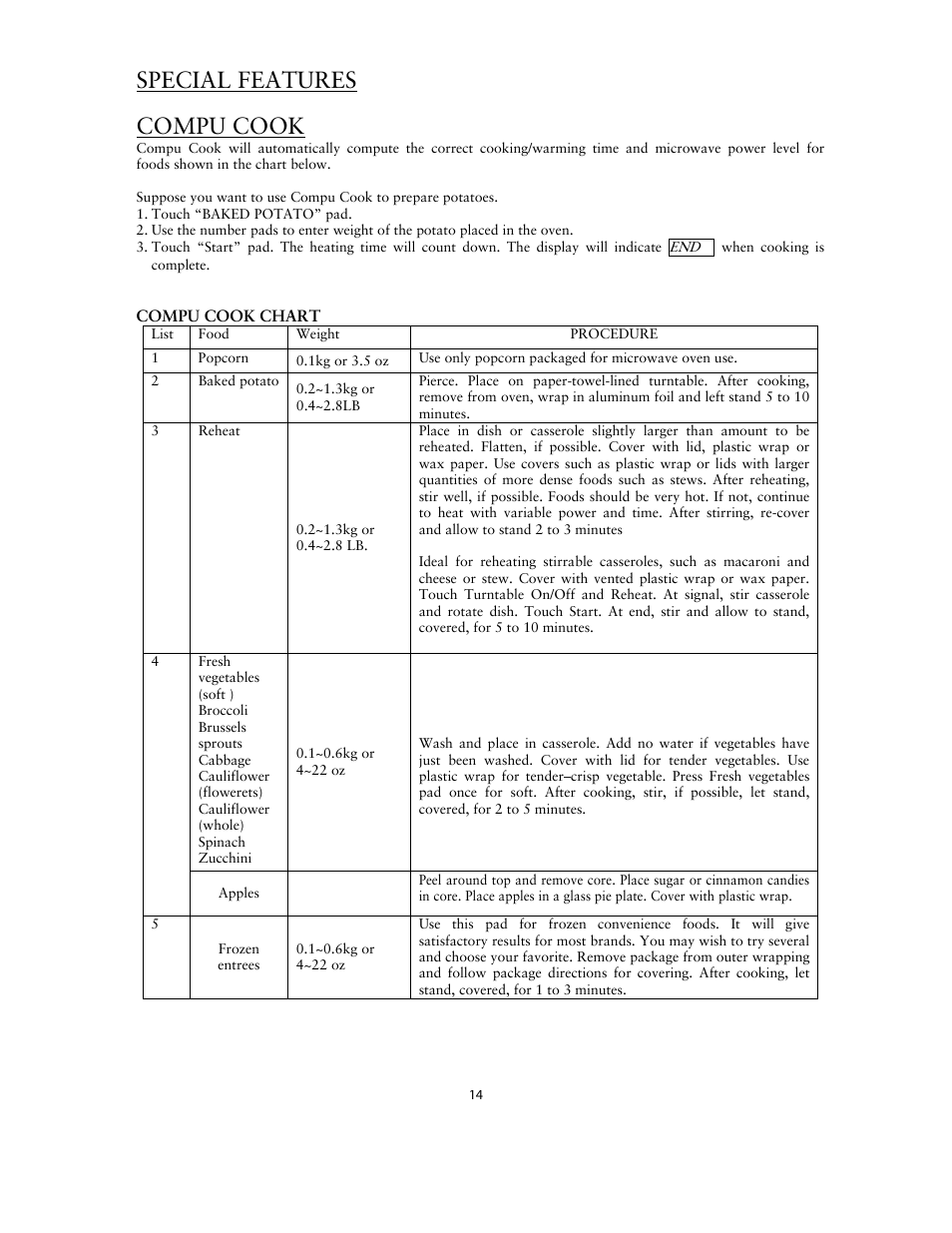 Special features, Compu cook | Sunbeam SNM1502RAS User Manual | Page 14 / 20