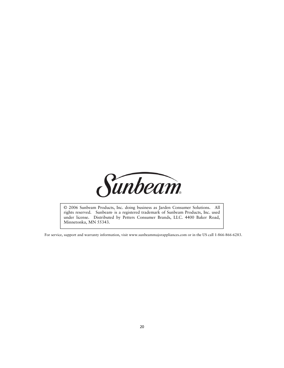 Sunbeam SNM1502RAS User Manual | Page 20 / 20
