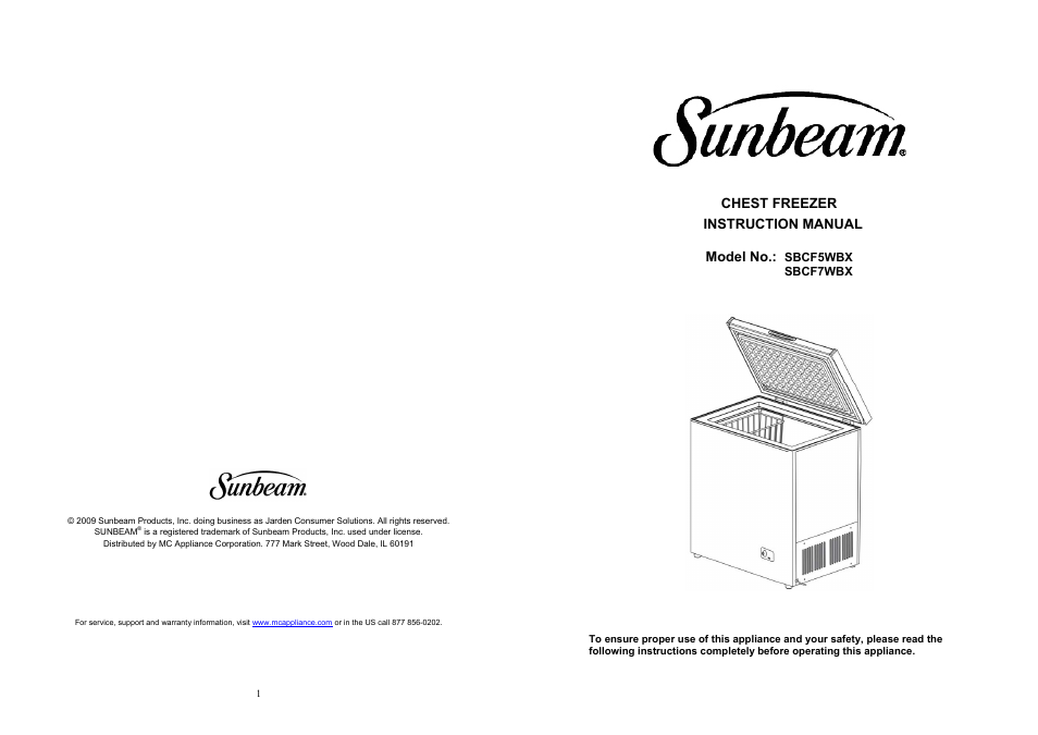 Sunbeam SBCF7WBX User Manual | 6 pages