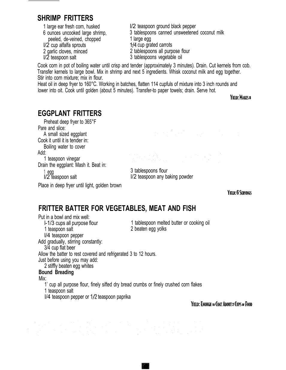 Shrimp fritters, Eggplant fritters, Fritter batter for vegetables, meat and fish | Sunbeam 3240 User Manual | Page 12 / 64