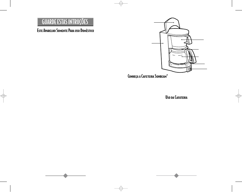 Guarde estas intruções, Conheça a cafeteira sunbeam, Uso da cafateria | Este aparelho somente para uso domèstico | Sunbeam 3280 User Manual | Page 13 / 14