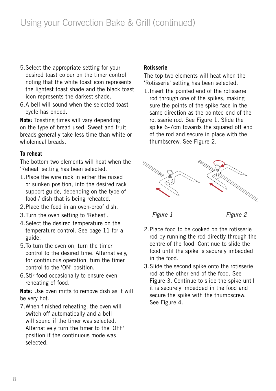 Using your convection bake & grill (continued) | Sunbeam BT6700 User Manual | Page 10 / 28