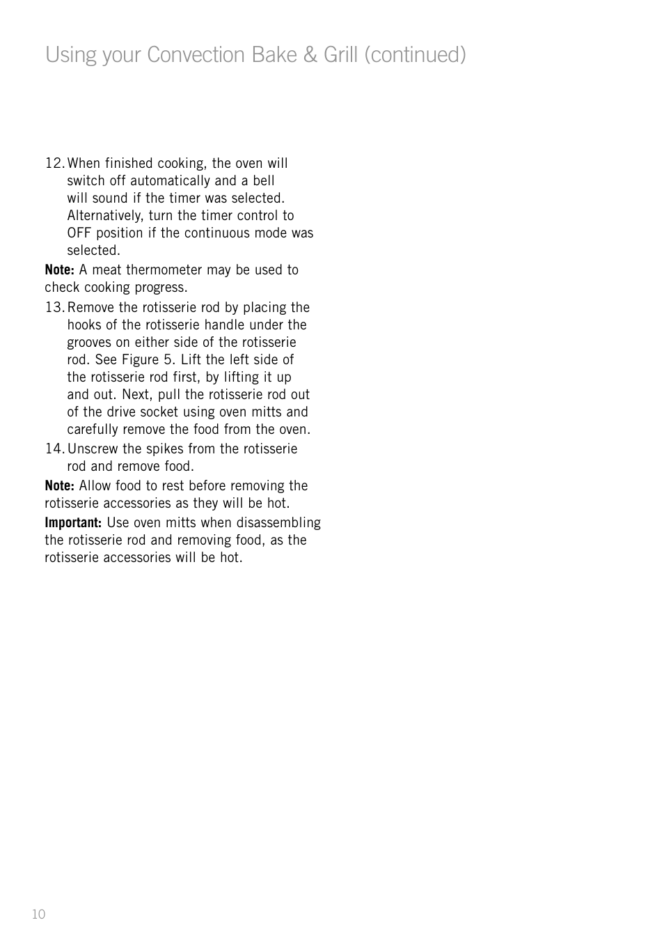 Using your convection bake & grill (continued) | Sunbeam BT6700 User Manual | Page 12 / 28
