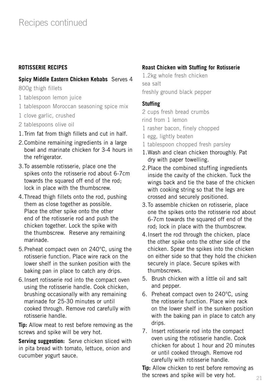 Recipes continued | Sunbeam BT6700 User Manual | Page 23 / 28