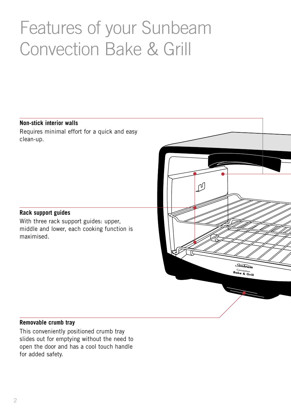 Features of your sunbeam convection bake & grill | Sunbeam BT6700 User Manual | Page 4 / 28