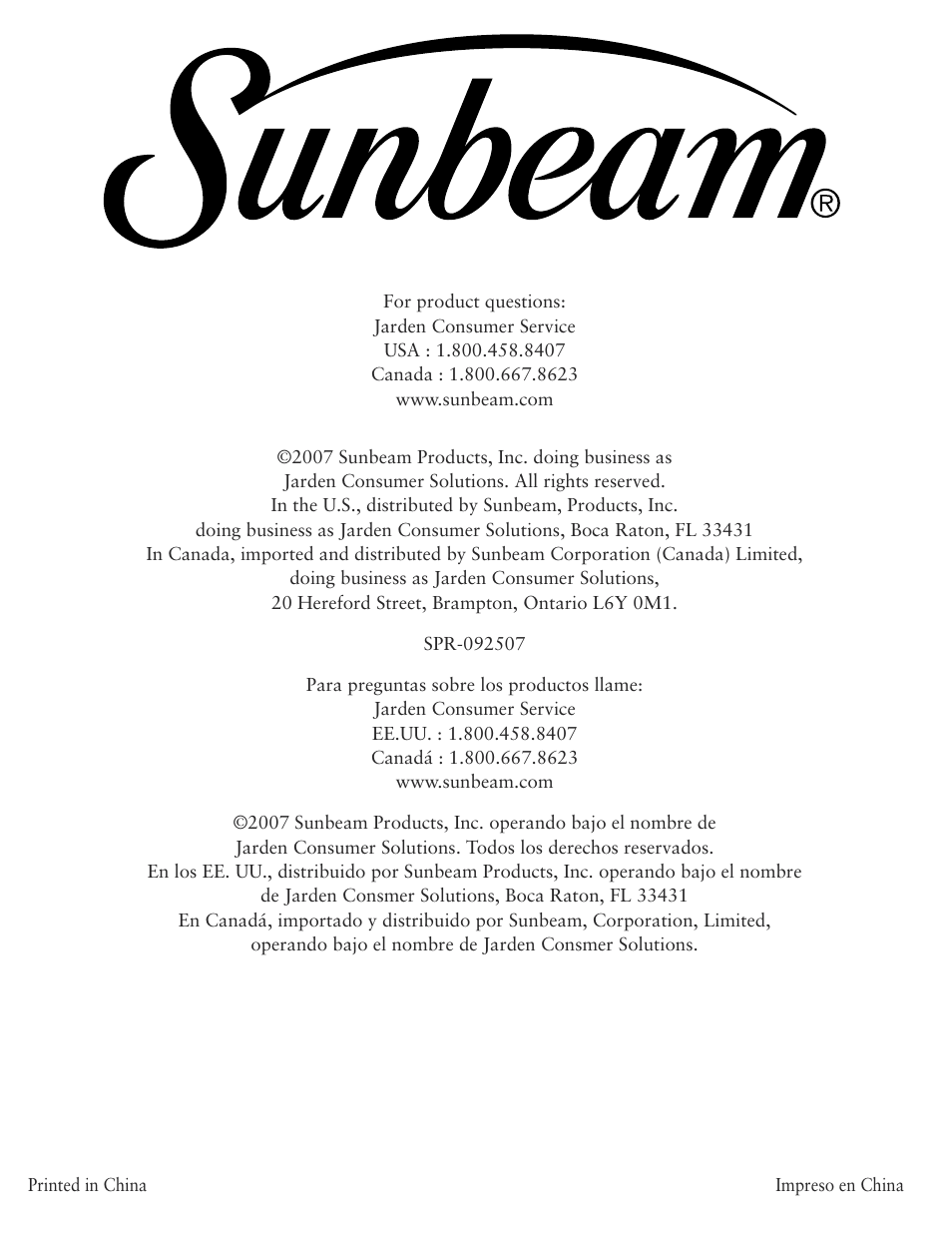 Sunbeam 6062 User Manual | Page 14 / 14