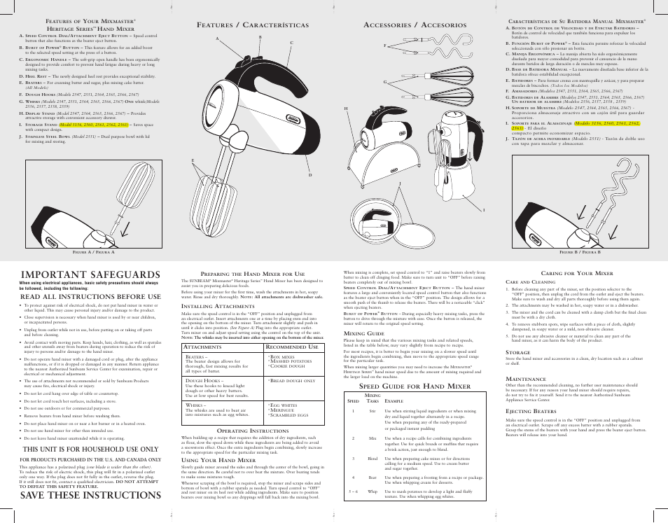 Important safeguards, Save these instructions, Read all instructions before use | This unit is for household use only | Sunbeam 2547 User Manual | Page 2 / 2