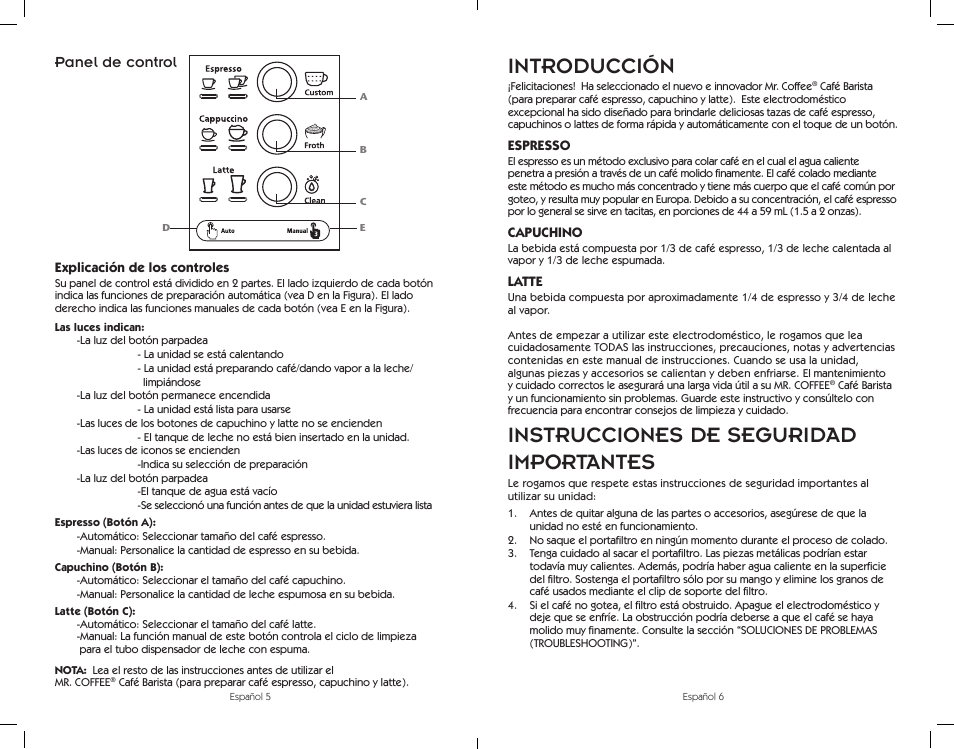Introducción, Instrucciones de seguridad importantes, Panel de control | Sunbeam BVMC-ECMP1001W User Manual | Page 13 / 20