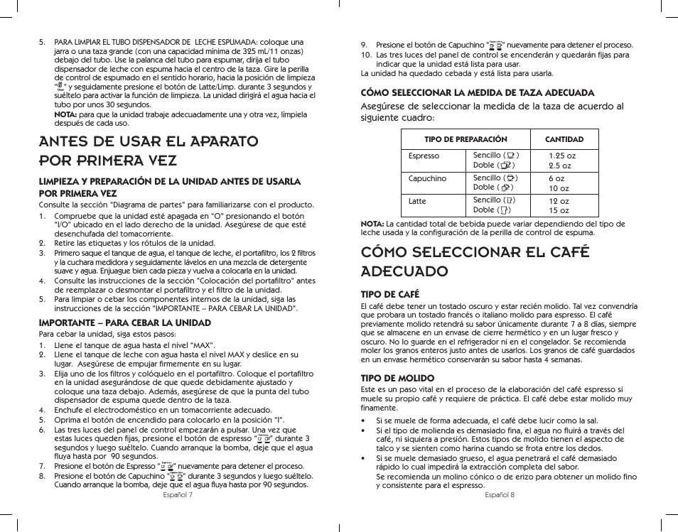 Cómo seleccionar el café adecuado, Antes de usar el aparato por primera vez | Sunbeam BVMC-ECMP1001W User Manual | Page 14 / 20