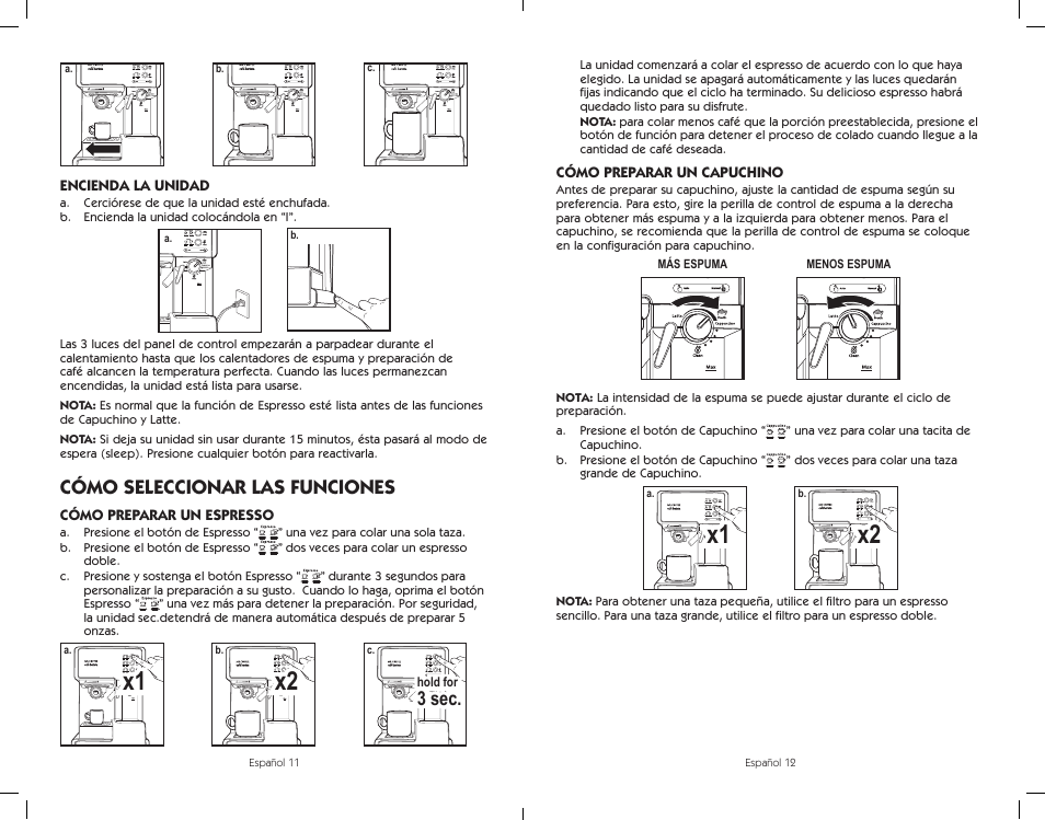 Cómo seleccionar las funciones, 3 sec | Sunbeam BVMC-ECMP1001W User Manual | Page 16 / 20
