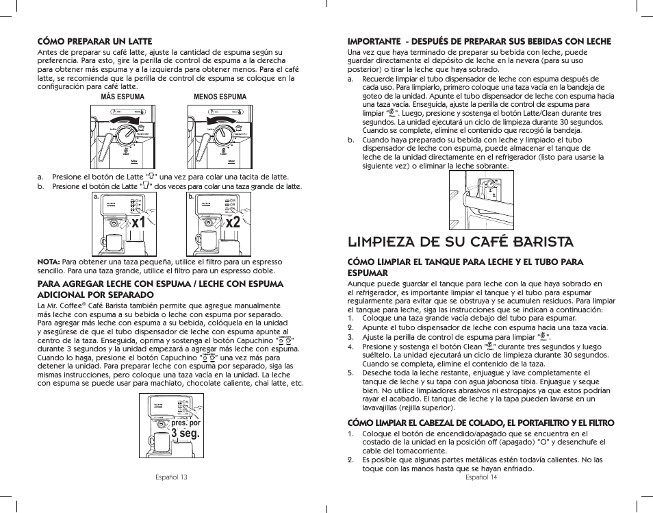 Limpieza de su café barista, 3 seg | Sunbeam BVMC-ECMP1001W User Manual | Page 17 / 20