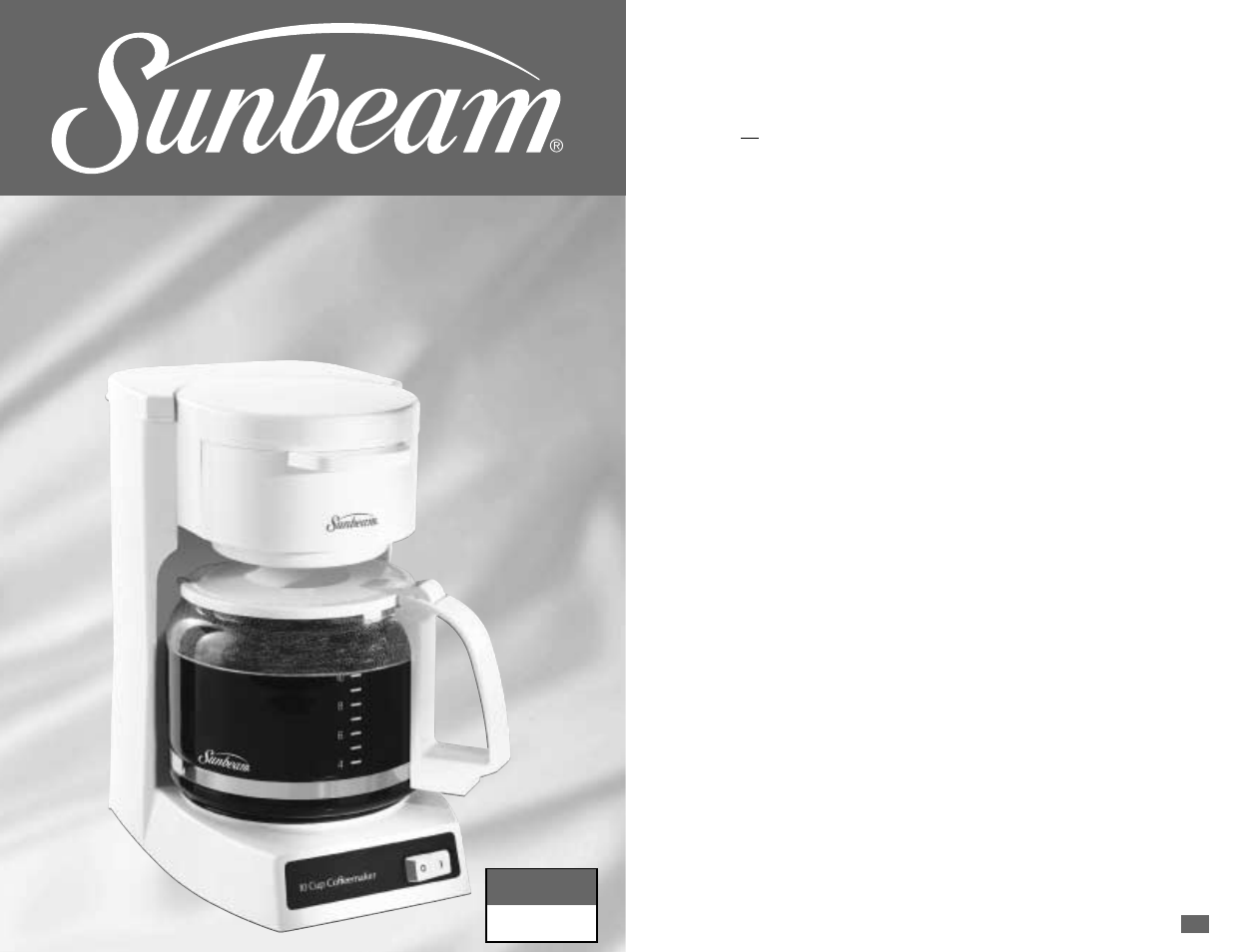 Coffeemaker, Anual, Special cord set instructions | Sunbeam 6385 User Manual | Page 2 / 20