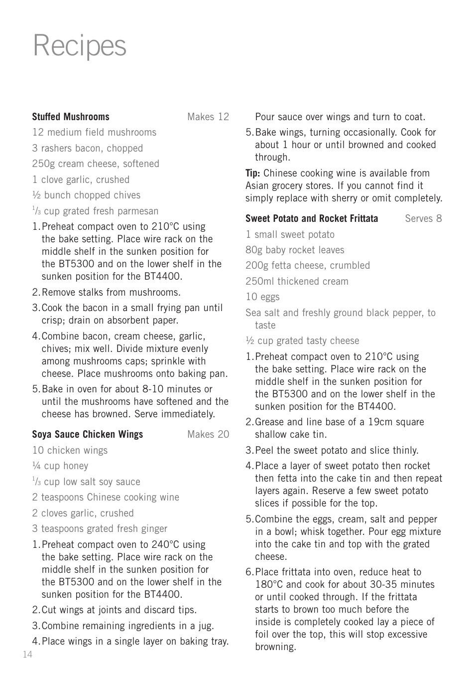 Recipes | Sunbeam BT4400 User Manual | Page 16 / 24