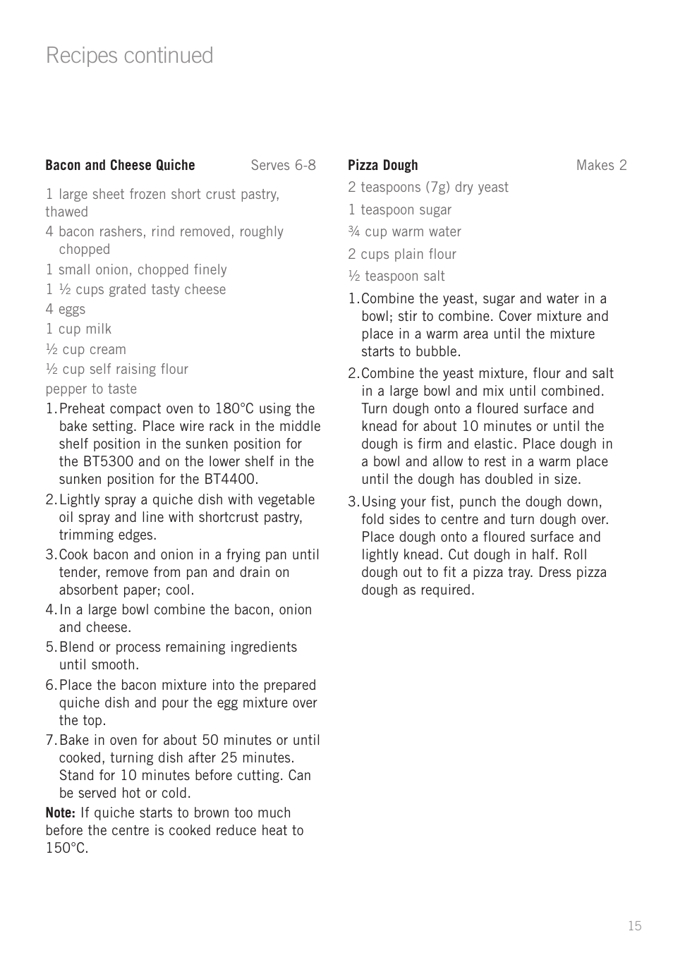Recipes continued | Sunbeam BT4400 User Manual | Page 17 / 24
