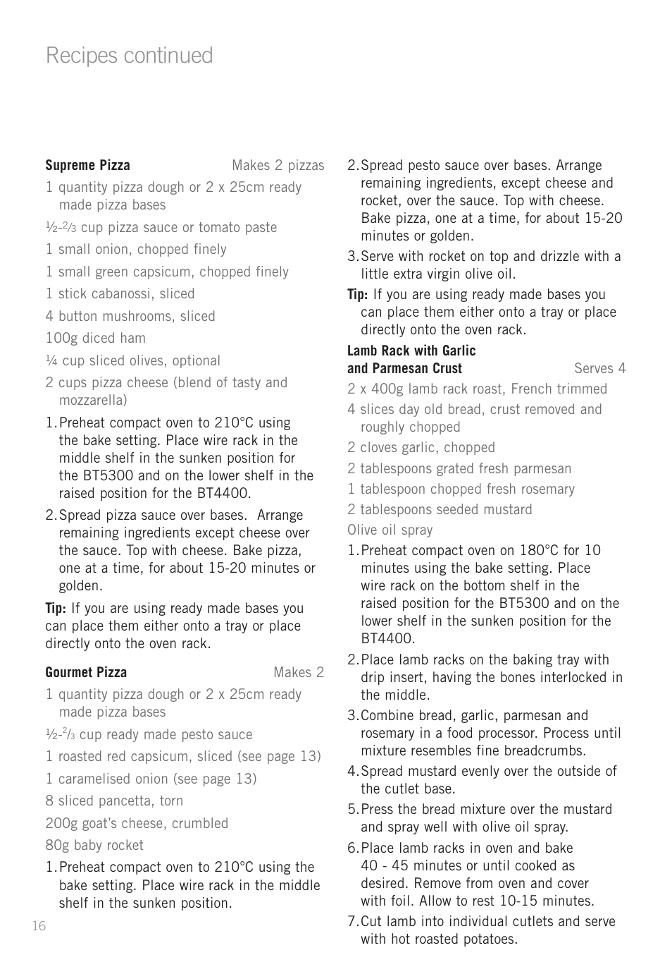 Recipes continued | Sunbeam BT4400 User Manual | Page 18 / 24