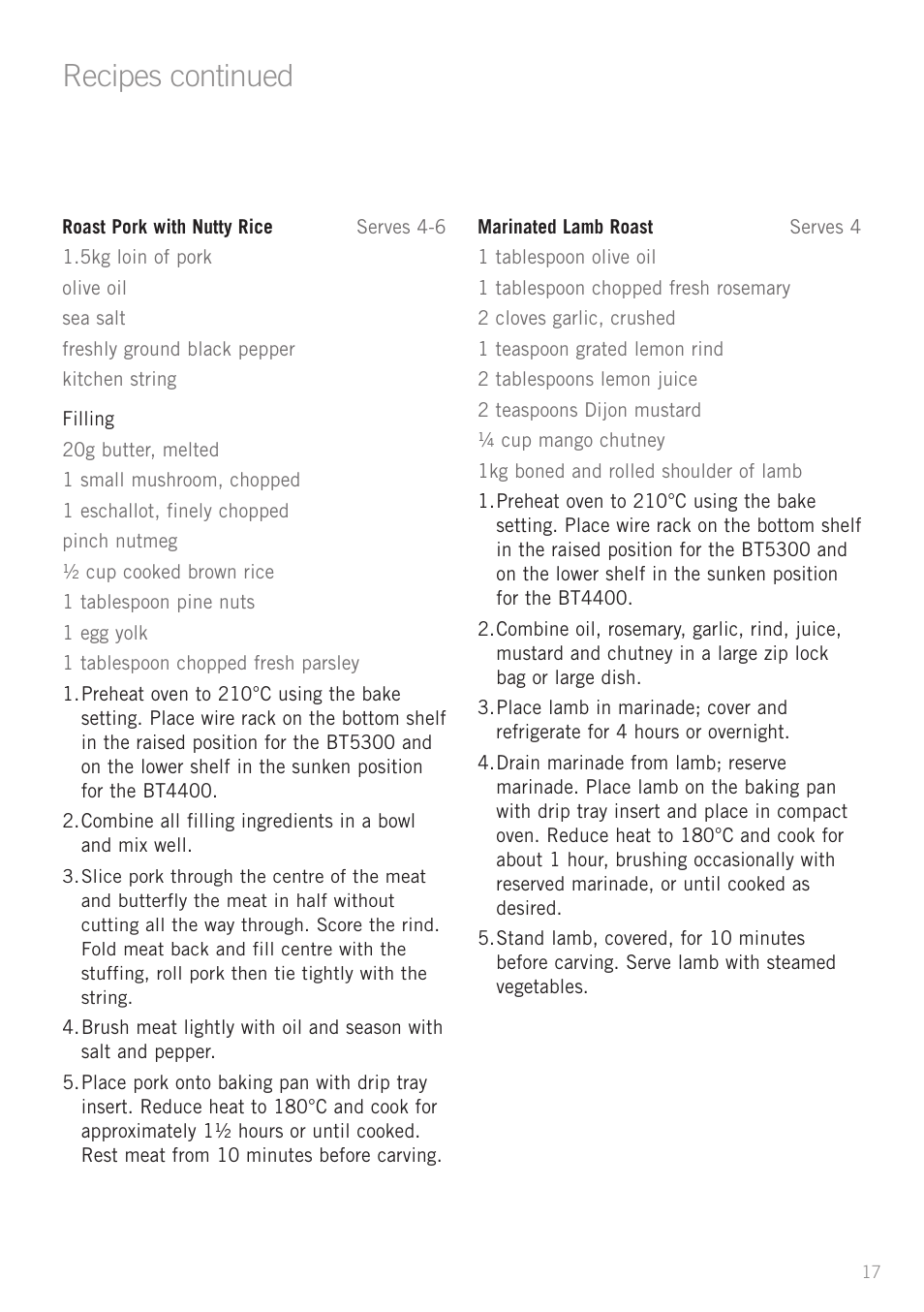 Recipes continued | Sunbeam BT4400 User Manual | Page 19 / 24