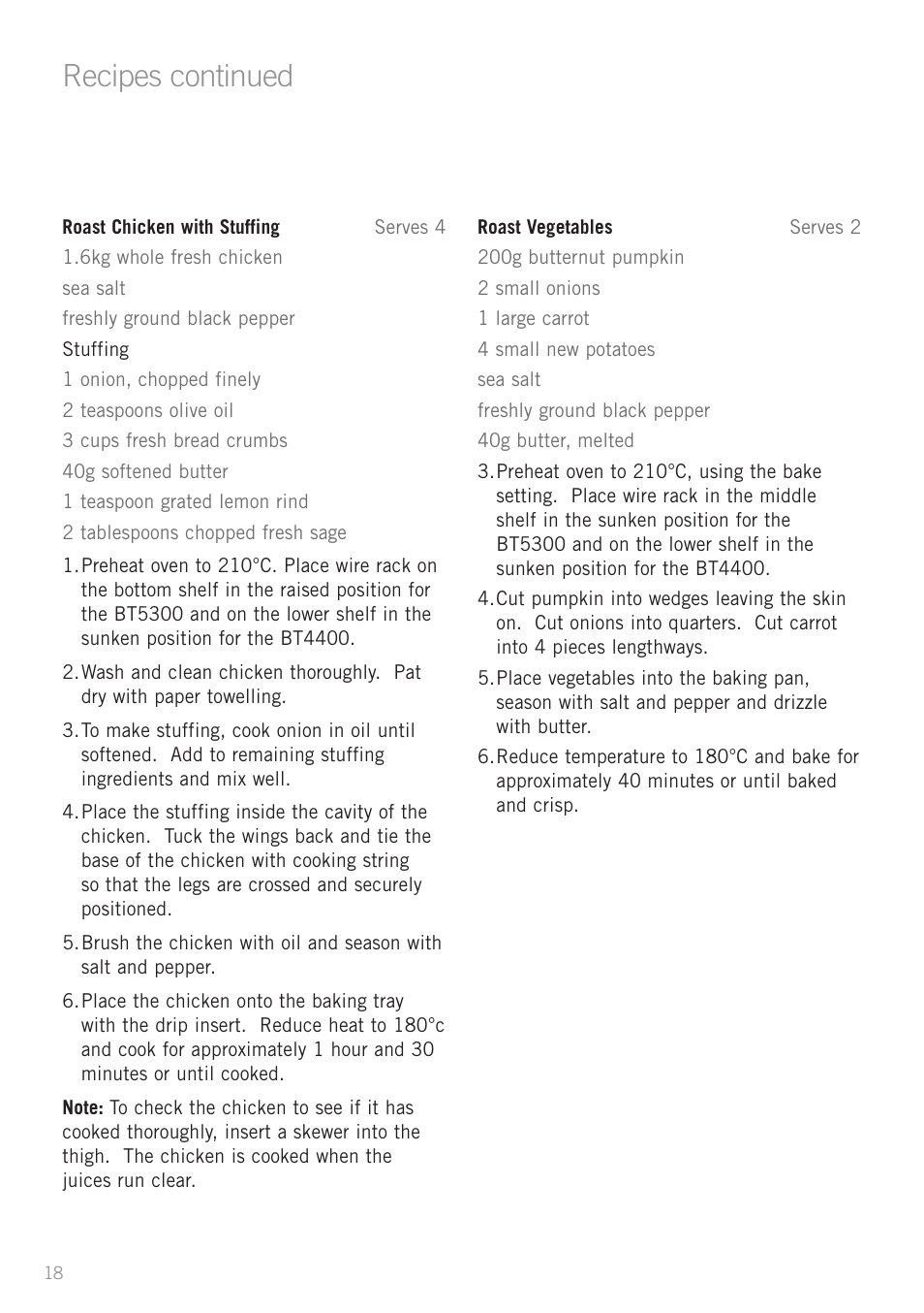 Recipes continued | Sunbeam BT4400 User Manual | Page 20 / 24