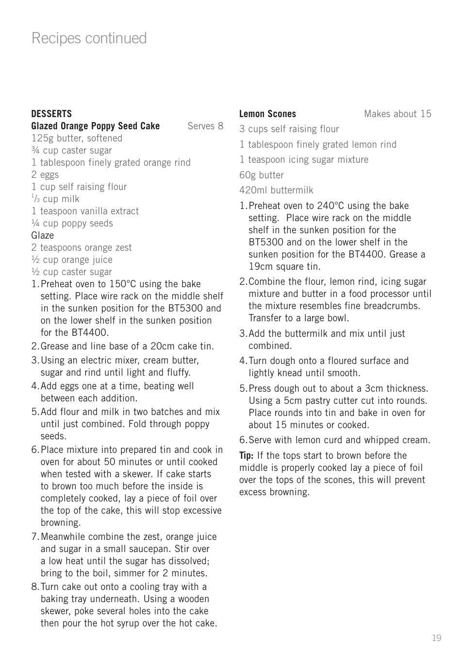 Recipes continued | Sunbeam BT4400 User Manual | Page 21 / 24