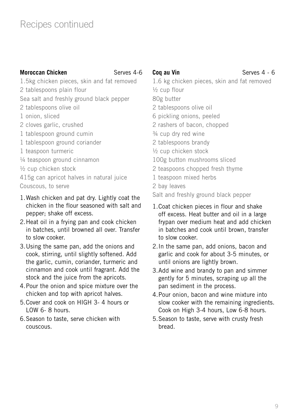 Recipes continued | Sunbeam HP3510 User Manual | Page 11 / 24