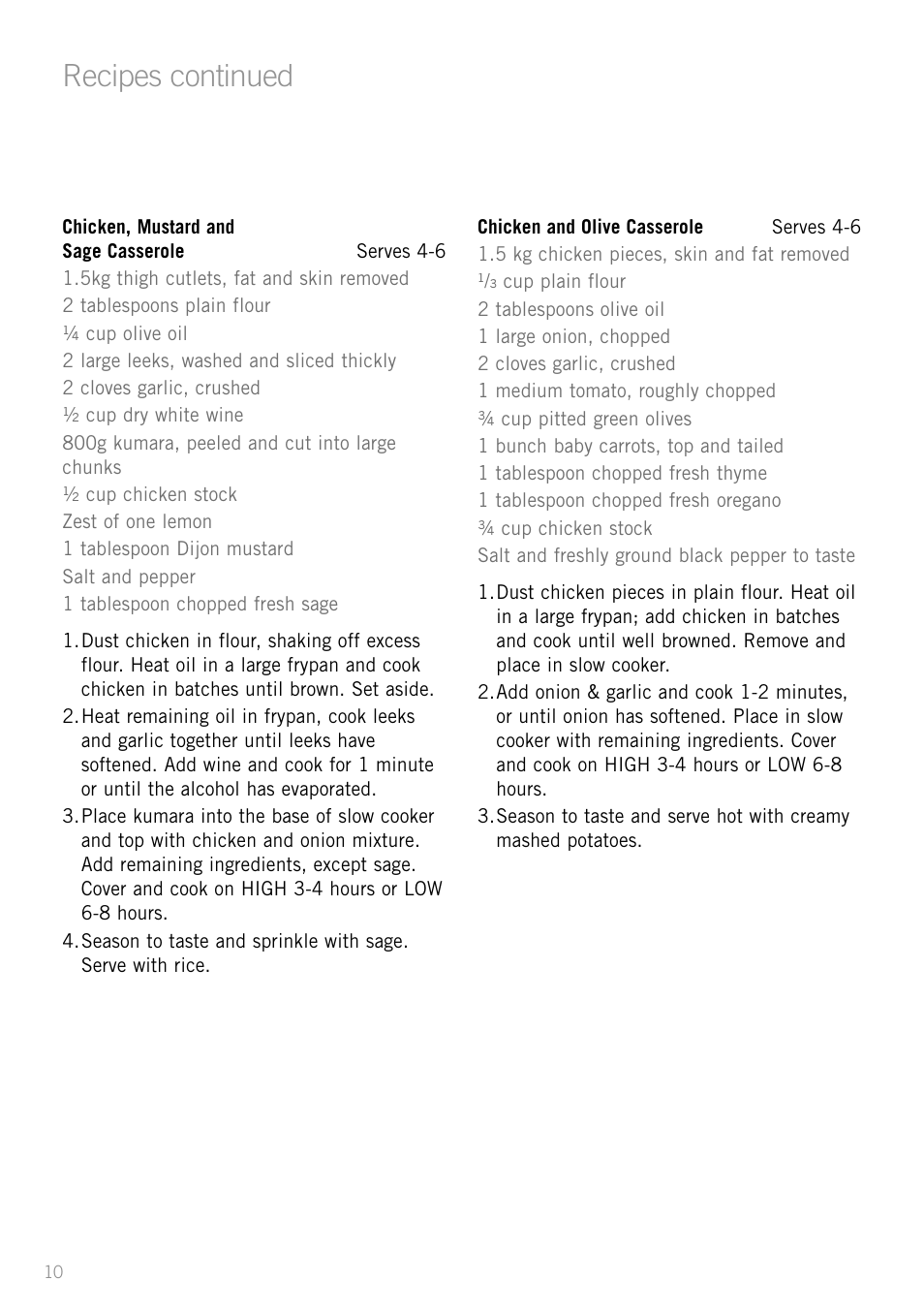Recipes continued | Sunbeam HP3510 User Manual | Page 12 / 24
