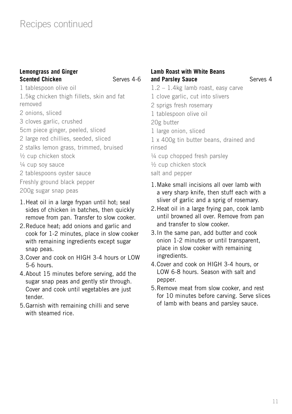 Recipes continued | Sunbeam HP3510 User Manual | Page 13 / 24