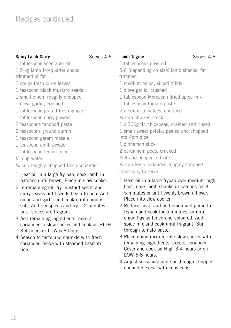 Recipes continued | Sunbeam HP3510 User Manual | Page 14 / 24