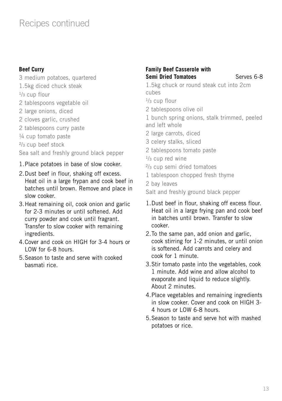 Recipes continued | Sunbeam HP3510 User Manual | Page 15 / 24