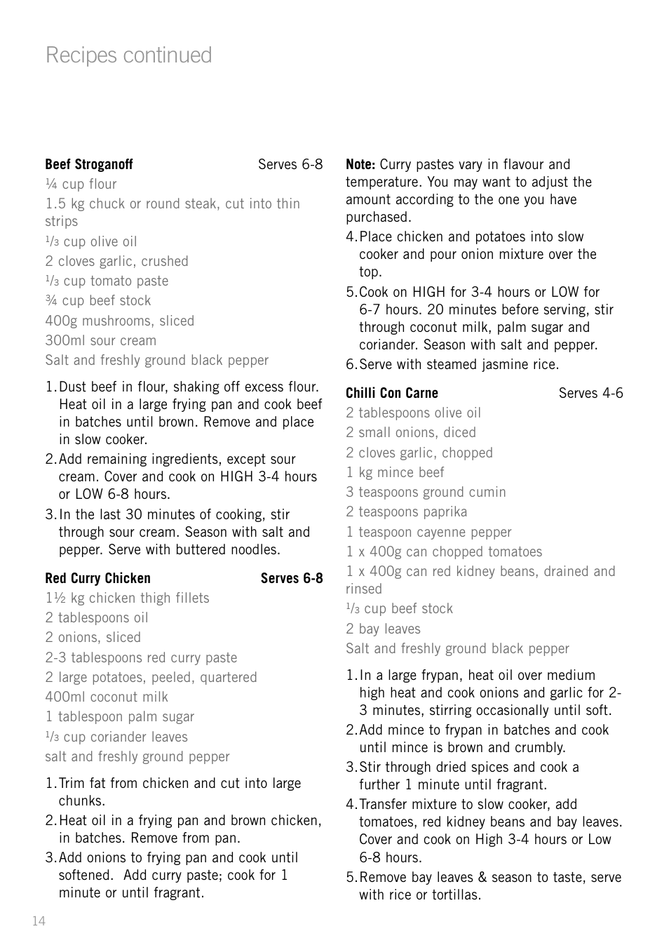 Recipes continued | Sunbeam HP3510 User Manual | Page 16 / 24