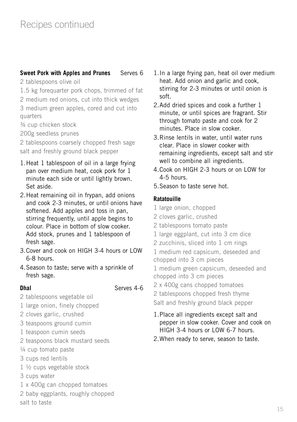 Recipes continued | Sunbeam HP3510 User Manual | Page 17 / 24