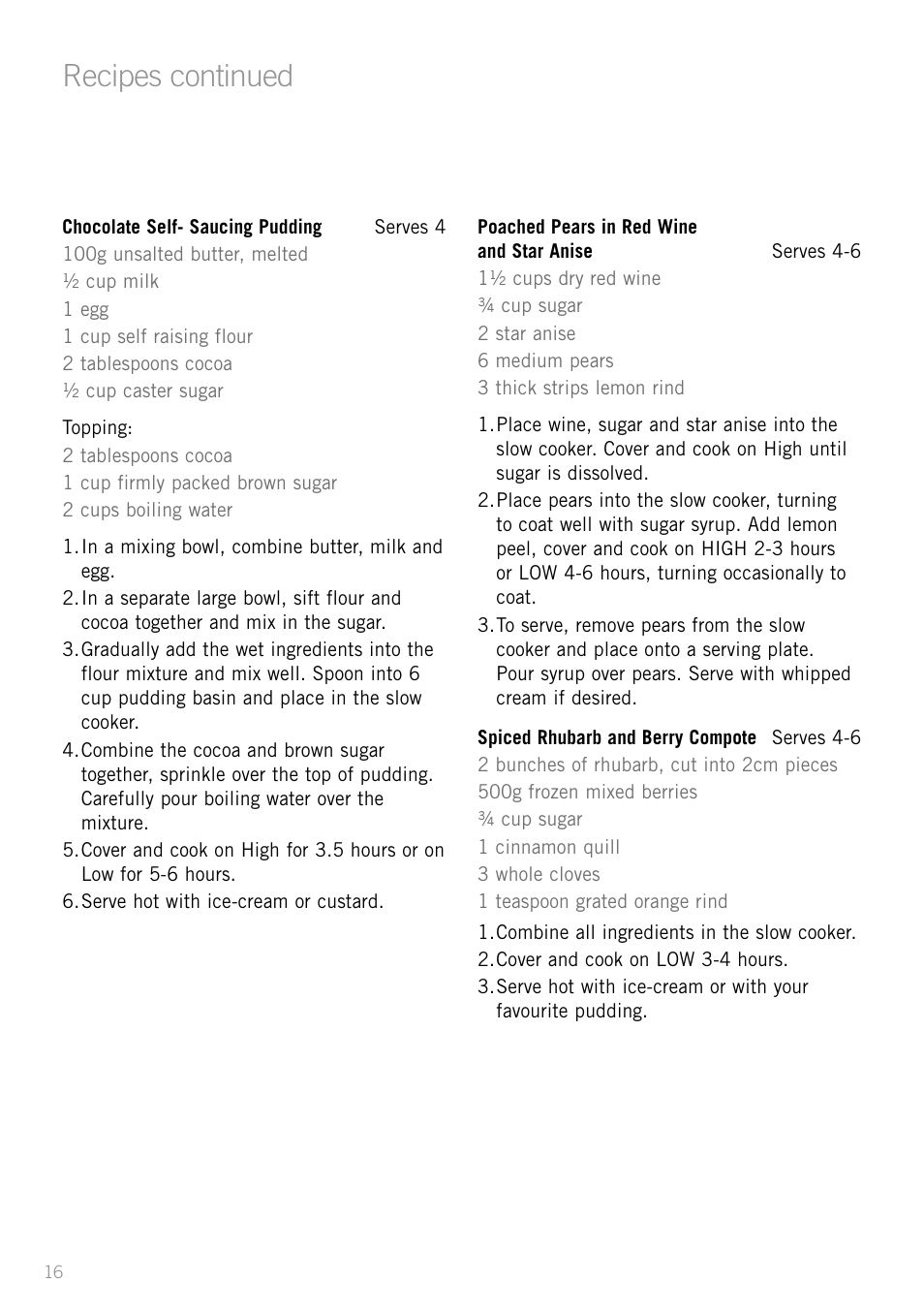 Recipes continued | Sunbeam HP3510 User Manual | Page 18 / 24