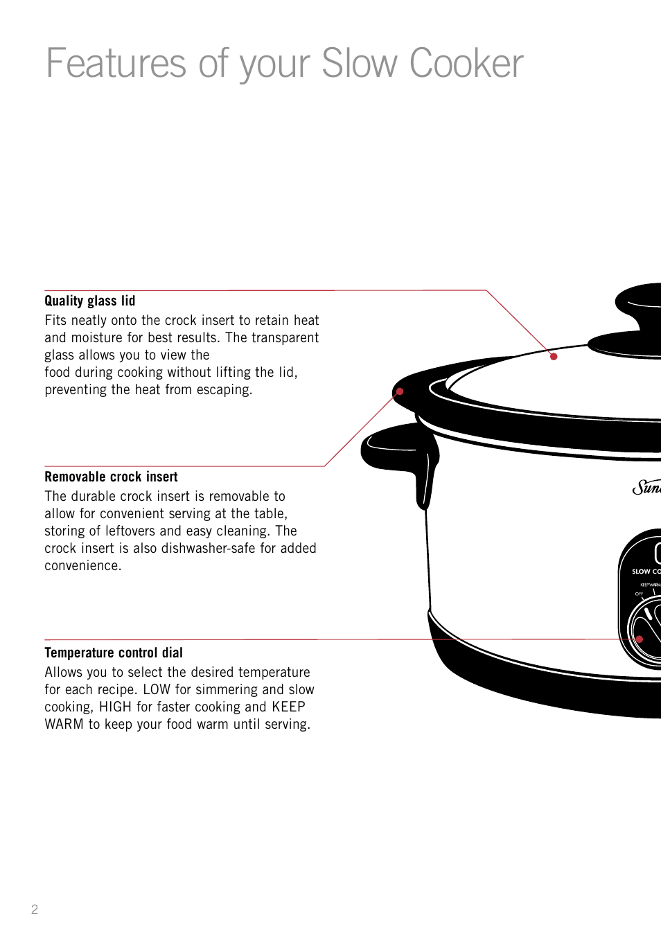 Features of your slow cooker, Features of your slow cooker 3.5l | Sunbeam HP3510 User Manual | Page 4 / 24